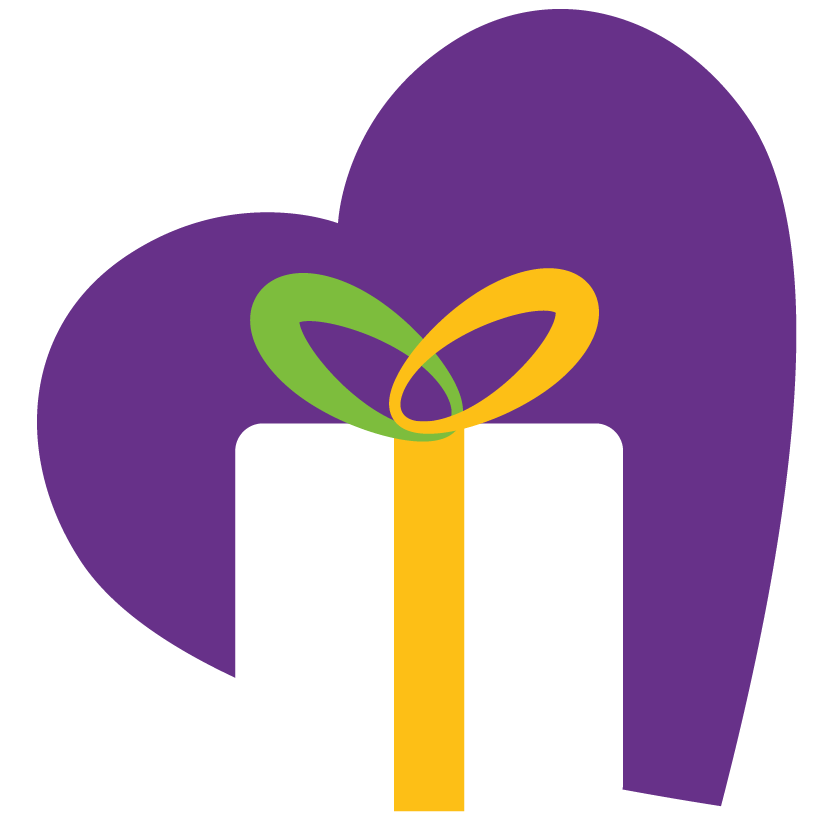 An icon of a purple heart with a white gift box in the center